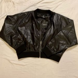 Faux leather black bomber jacket